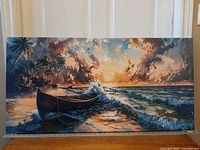 Full front view of tropical seascape canvas showing entire artwork and frame edges