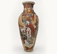 Front view of Satsuma vase showing main figural scene and overall shape