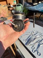 Front view of Luxor reel showing spool, body and markings