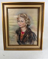 Full view of framed pastel portrait