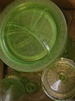 Top view showing platter, sherbet cups, covered dish lid