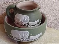 Pitcher nested in bowl showing overall design and color