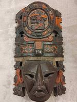 Full view of carved wood Mexican mask