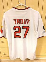 Back of white Angels jersey showing TROUT and number 27