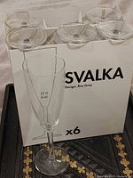 Box of Ikea Svalka flutes with four bases visible and one flute displayed
