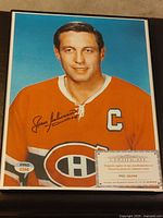 Full view of autographed Jean Béliveau portrait with certificate