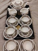 full tea set arranged on tray showing all pieces