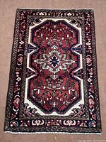 Full view of Persian Arak rug showing overall pattern, borders and fringe