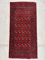 Full view of the Torkaman wool rug showing complete design and fringe