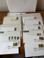 All envelopes laid out showing stamps and cancellations