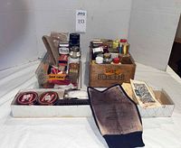 Entire lot with trays, wood crate, boxes, polish tins and brushes