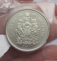 Reverse of coin showing Canadian Coat of Arms, CANADA, 2008, 50 CENTS
