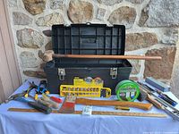 Overall lot with toolbox open and tools displayed