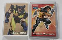 Front view of both Wolverine trading cards in protective cases