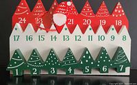 Front view showing numbered peaks and tree cut-outs with Santa marker attached