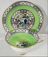 front view of saucer and inside of cup showing pattern