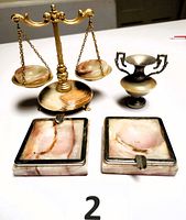 Full set showing scale, urn and two ashtrays