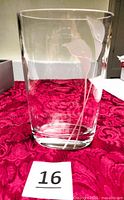 Front view of clear crystal vase showing etched Calla Lily motif