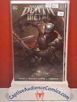 Front view of bagged Dark Nights: Death Metal #1 Ryan Brown variant comic showing cover art and condition