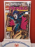 Front cover of Morbius #1 comic in bag with board