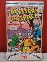 Front cover bagged Mystery in Space #96 comic with price and grade label visible