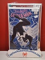 Front view of Symbiote Spider-Man #1 Nick Bradshaw variant comic in bag and board