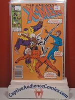 Front cover of The Uncanny X-Men #215 newsstand variant comic book in bag with board