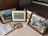 Overall view of six framed photographic prints