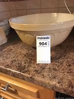 Overall view of T.G. Green Gripstand earthenware mixing bowl on countertop