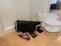 Overview of bags, baskets, sleep mask, jewelry box