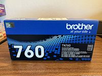 Front view of sealed Brother TN760 box showing branding and 760 graphic