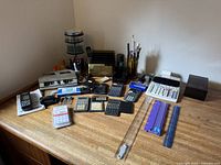 Entire desk showing all office items and electronics