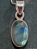 Front view of silver labradorite pendant