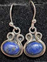 Front view of both silver lapis lazuli drop earrings