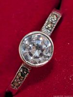 Top view of ring showing CZ center and marcasite accents