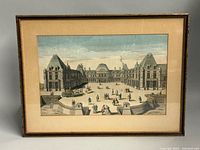 Front view of framed etching showing subject and frame