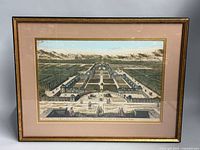 Full view of framed etching with mat and frame