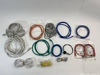 overview of all cables laid out by colour and packaging