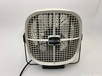 Front view of Seabreeze square oscillating fan showing grille and control badge