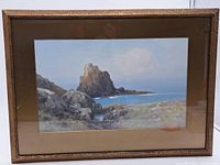Full view of framed painting showing image, mat and frame