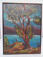 Front view of framed oil painting showing full landscape scene