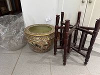 Planter, wooden stand, cellophane wrap grouped