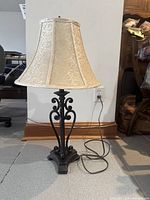 Full view of lamp with shade plugged in
