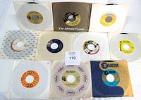 Overhead view of ten 7" singles and sleeves