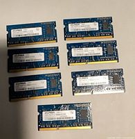 Seven Elpida DDR3 SO-DIMM modules front view