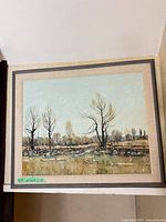 Front view of framed painting on board