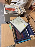 Three boxes of LPs, top view with Beethoven box set visible