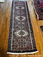 Full view of runner rug with fringes, showing complete design and size