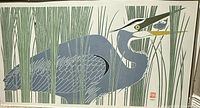 Full view of framed Ikki Matsumoto Great Blue Heron print showing artwork and frame