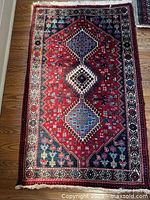 Full view of Persian rug showing size, pattern and fringe